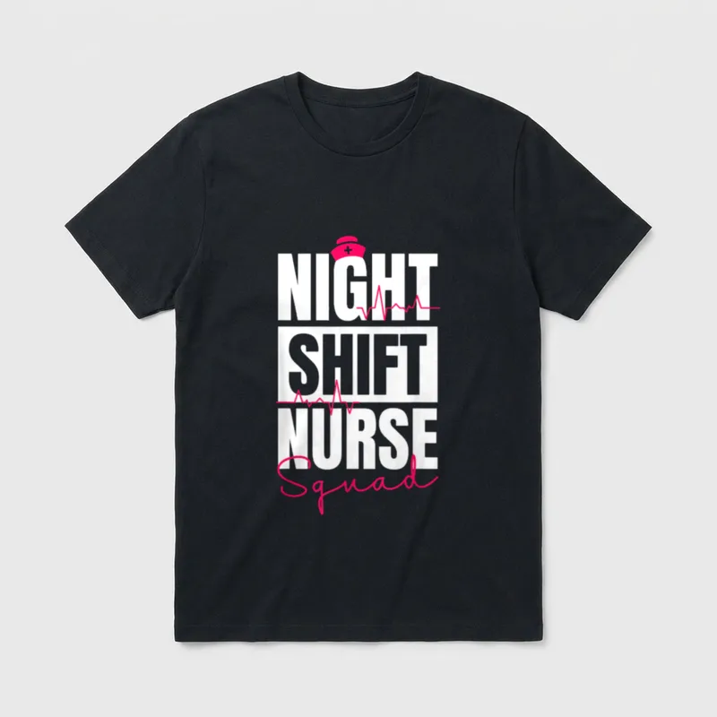 Night Shift Nurse Squad T-Shirt – NIGHT SHIFT NURSE Squad with a nurse cap and pulse lines – Classic T-Shirt in Black