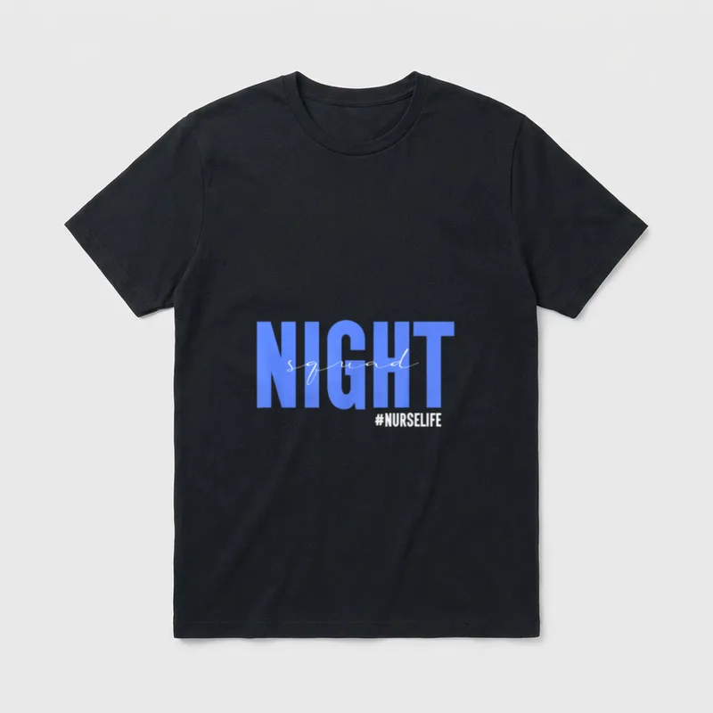 Professional Night Shift Nurse Squad Registered T-Shirt – NIGHT squad #NURSELIFE typography design – Classic T-Shirt in Black