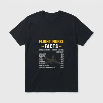 Flight Nurse Facts T-Shirt – Nutrition facts label with traits and an airplane silhouette – Classic T-Shirt in Black