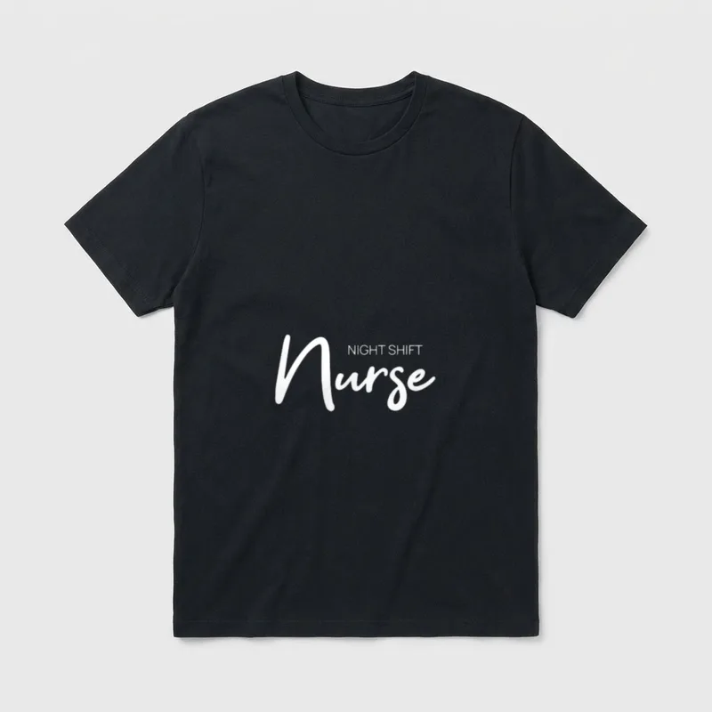 Night Shift Nurse Lightweight T-Shirt – White script Nurse lettering under Night Shift block text – Classic T-Shirt in Black