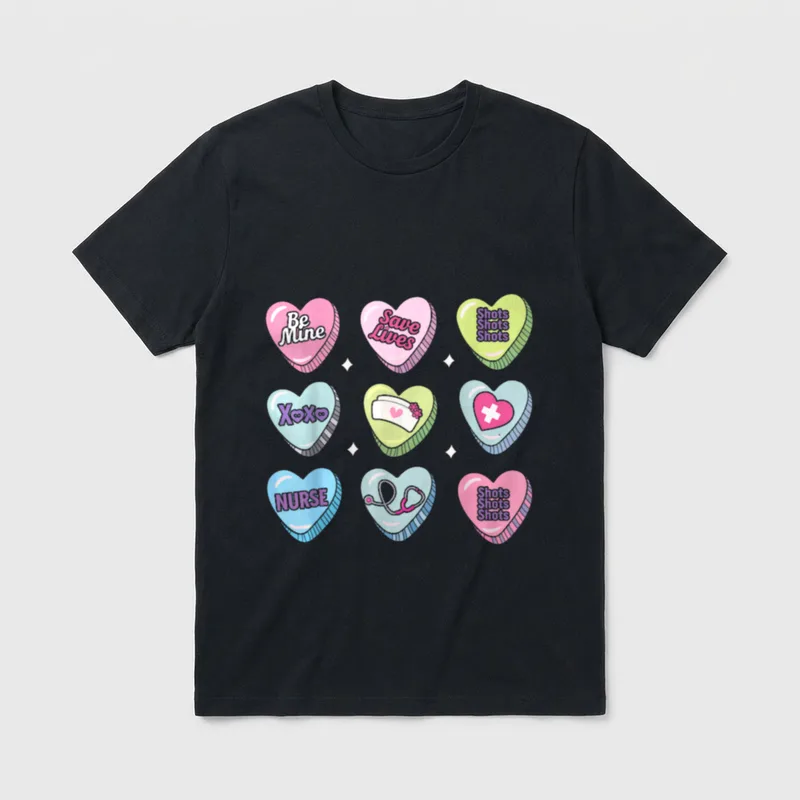 Nurse Conversation Hearts Stethoscope Valentine T-Shirt – Classic T-Shirt in Black