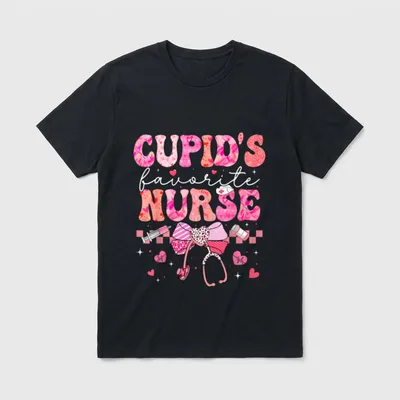 Valentines Day Cupid’s Favorite Nurse Heart T-Shirt – Classic T-Shirt in Black
