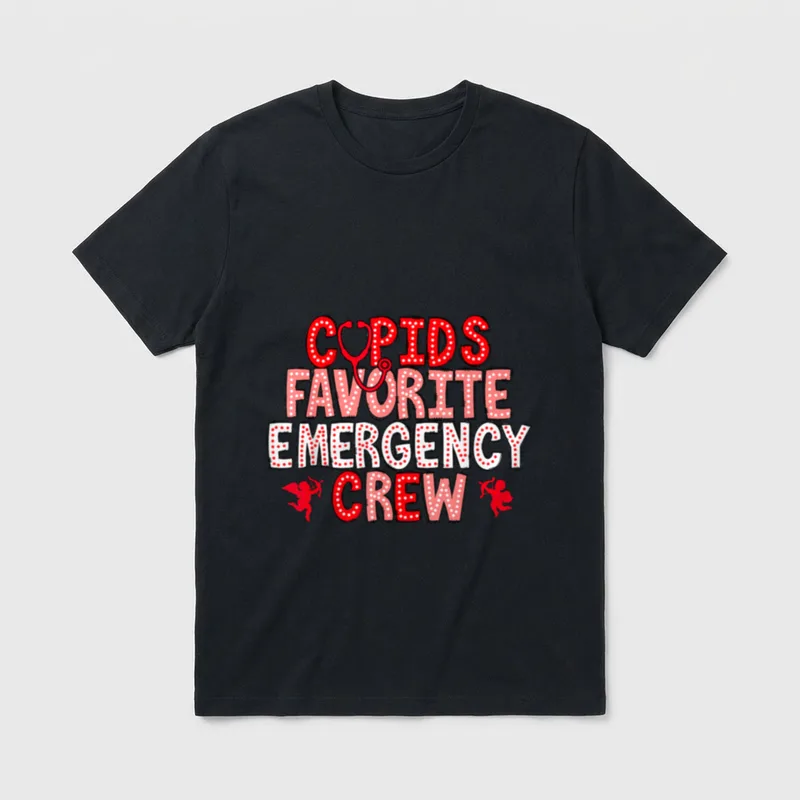 Cupid's Favorite Emergency Crew Nurse Valentines T-Shirt – CUPIDS FAVORITE EMERGENCY CREW – Classic T-Shirt in Black
