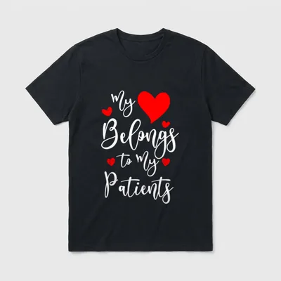 Nurse Valentine's Day Belongs T-Shirt – Red heart illustration with white cursive lettering – Classic T-Shirt in Black