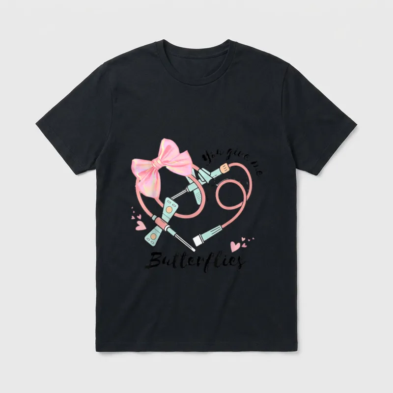 Butterflies Phlebotomist Valentine Day Nurse T-Shirt – Classic T-Shirt in Black