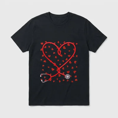Heart Stethoscope Cute Love Valentines Day T-Shirt – Classic T-Shirt in Black