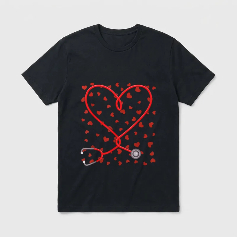 Heart Stethoscope Cute Love Valentines Day T-Shirt – Classic T-Shirt in Black