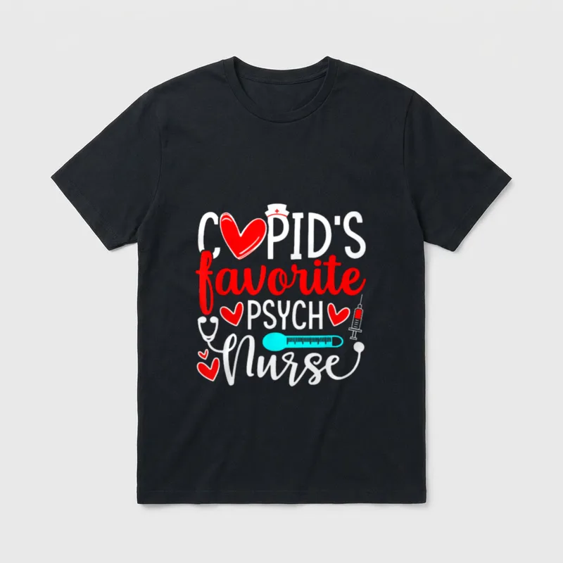 Cupid's Favorite Psych Nurse Funny Hearts T-Shirt – Classic T-Shirt in Black