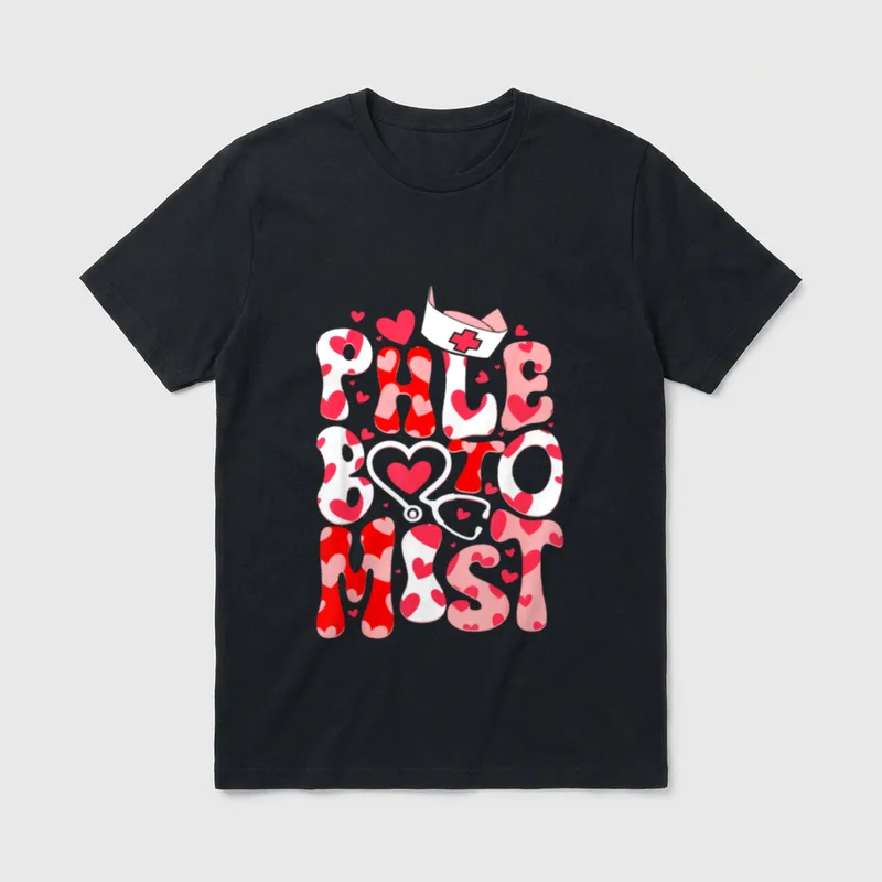Phlebotomist Heart Phlebotomy Tech Nurse Valentines T-Shirt – Classic T-Shirt in Black