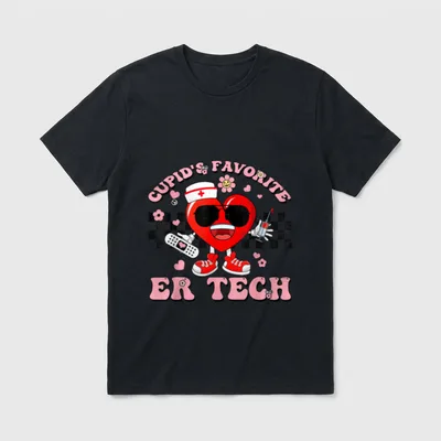 Favorite Er Tech Cute Heart Valentines T-Shirt – CUPID'S FAVORITE ER TECH – Classic T-Shirt in Black