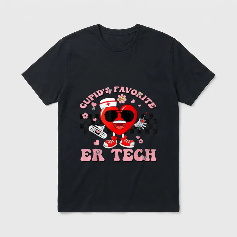 Favorite Er Tech Cute Heart Valentines T-Shirt – CUPID'S FAVORITE ER TECH – Classic T-Shirt in Black