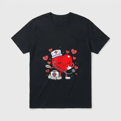 Happy Valentine's Day Nurse Heart Stethoscope T-Shirt – Classic T-Shirt in Black