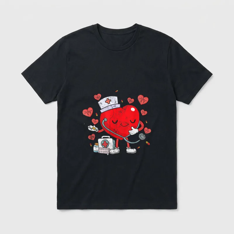 Happy Valentine's Day Nurse Heart Stethoscope T-Shirt – Classic T-Shirt in Black