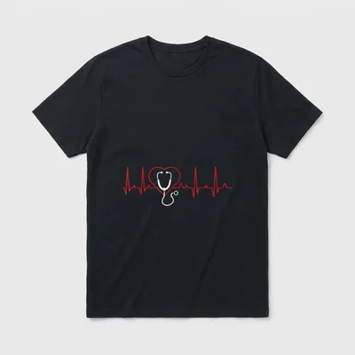 Stethoscope Heartbeat Nursing Perfect T-Shirt – Red heart pulse line with white stethoscope – Classic T-Shirt in Black