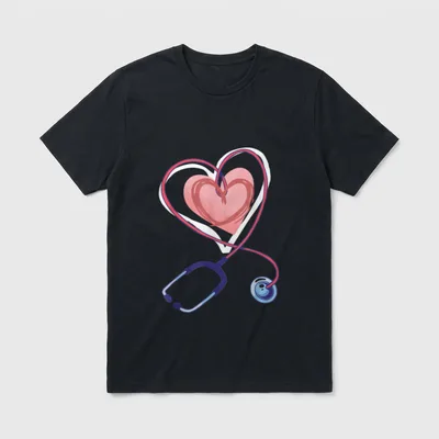 Stethoscope Heart T-Shirt – Stethoscope tubing forming layered pink and white hearts – Classic T-Shirt in Black