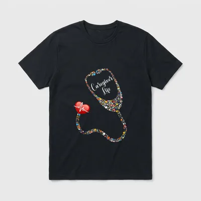 Valentine Day Caregiver Nurse Stethoscope Heart T-Shirt – Classic T-Shirt in Black