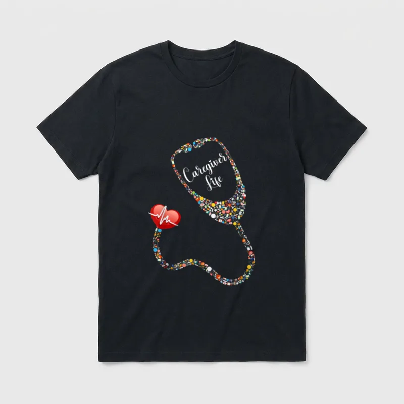 Valentine Day Caregiver Nurse Stethoscope Heart T-Shirt – Classic T-Shirt in Black