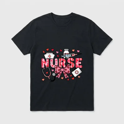 Valentines Day Nurse Plaid Stethoscope T-Shirt – Classic T-Shirt in Black