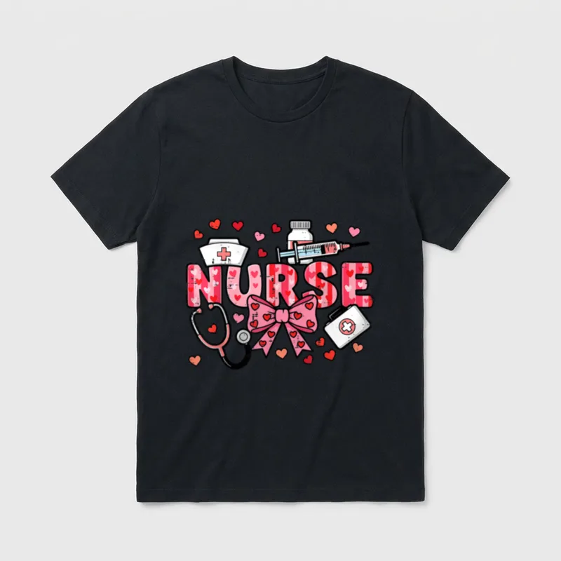 Valentines Day Nurse Plaid Stethoscope T-Shirt – Classic T-Shirt in Black