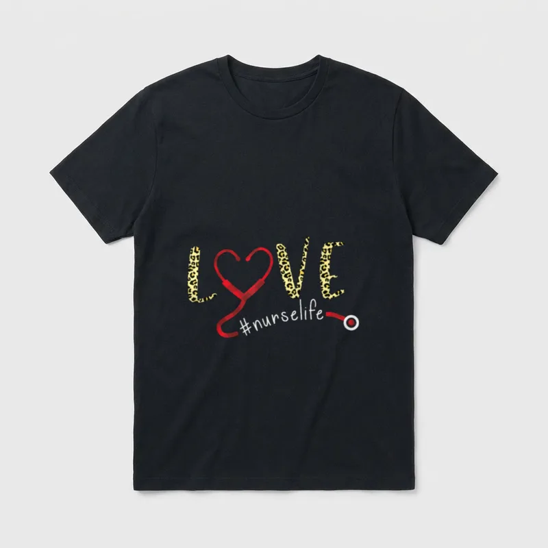 Love Stethoscope Nurse Life Valentines Day T-Shirt – Classic T-Shirt in Black