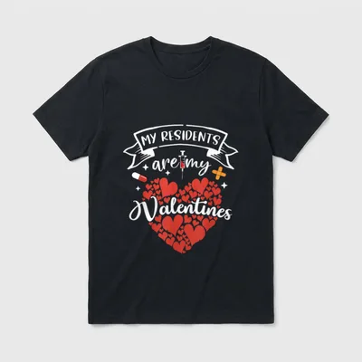 Nurse Doctor Valentine T-Shirt – MY RESIDENTS are my Valentines text with hearts and medical icons – Classic T-Shirt in Black