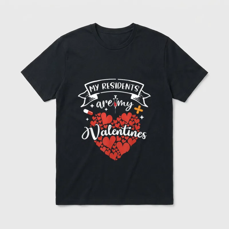 Nurse Doctor Valentine T-Shirt – MY RESIDENTS are my Valentines text with hearts and medical icons – Classic T-Shirt in Black